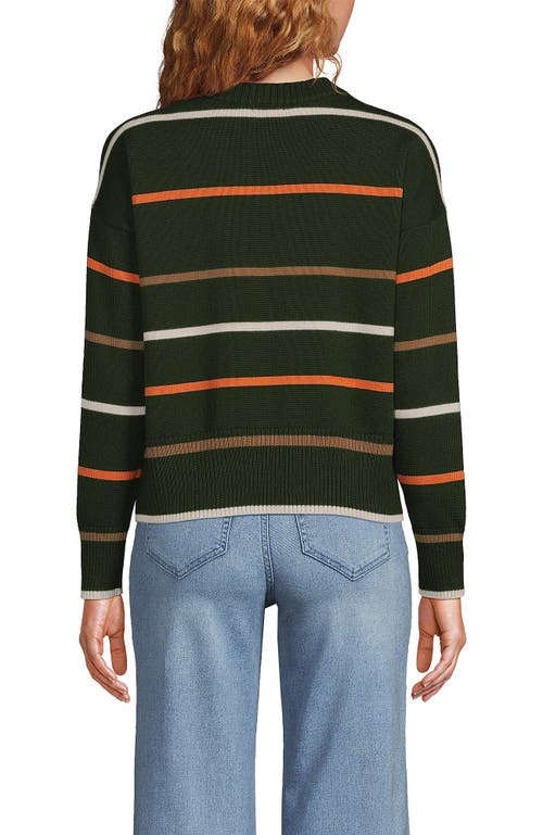 Shop Lands' End Cotton Easy Fit Crew Neck Sweater In Fresh Evergreen Multi Stripe