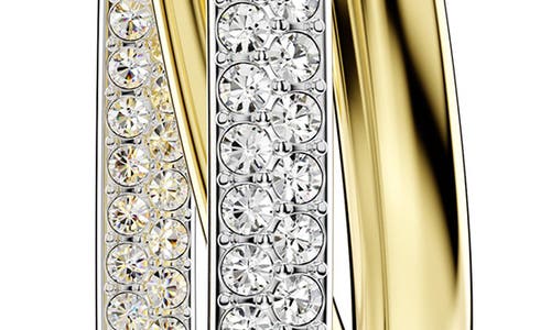 Swarovski Hyperbola Crystal Double Row Hoop Earrings In Gold Tone & Rhodium Plated In Silver