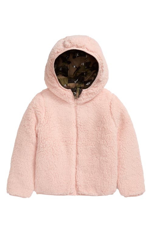 Tucker + Tate Kids' Reversible Faux Shearling Hooded Jacket in Pink English- Camo Stars