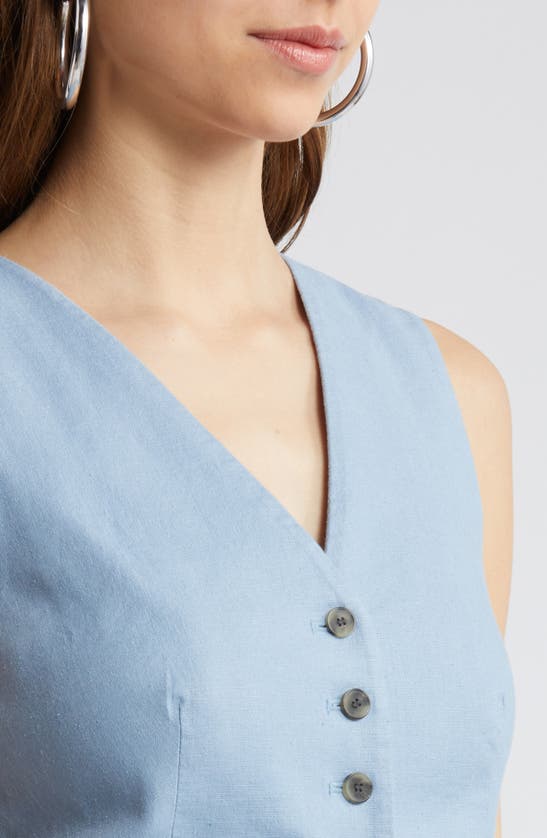 Shop Open Edit Linen Blend Vest In Blue Chambray