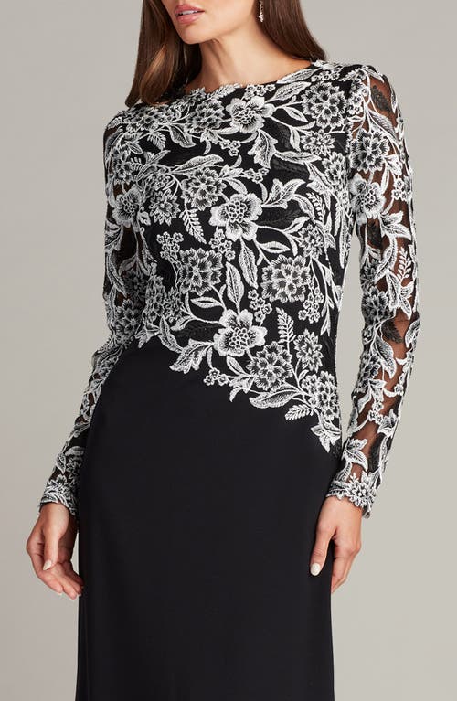 Tadashi Shoji A-line Floral-embroidered Lace & Crepe Gown In Ivory/black