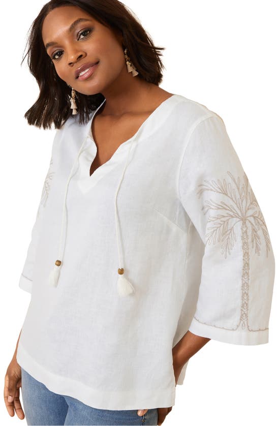 Shop Tommy Bahama Breezy Palms Embroidered Linen Tunic Top In White