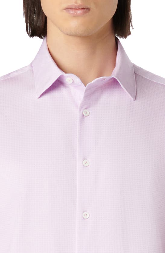 Shop Bugatchi Miles Ooohcotton® Chambray Print Short Sleeve Button-up Shirt In Dusty Pink