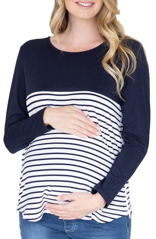 Solid & Stripe Nursing Top in Navy