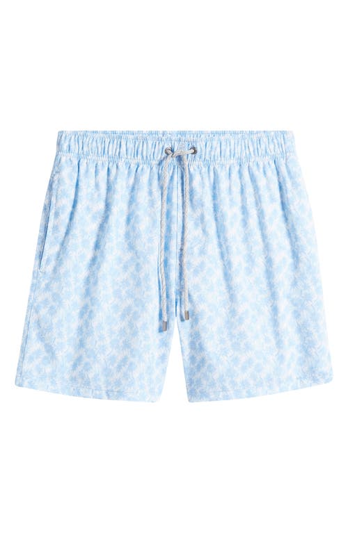 Ditsy Palm Print Water Repellent Swim Trunks in Blue