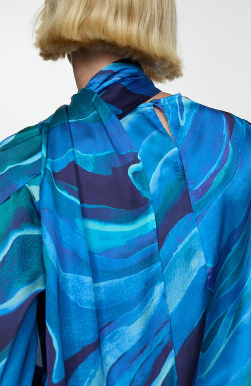 Mango Print Wrap Top In Blue