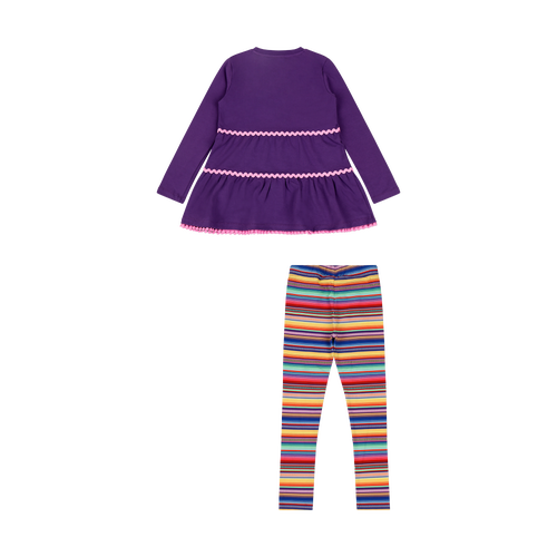 Mixed Up Clothing Girls Tiered Tunic And Legging Set In Purple Multicolor Stripe
