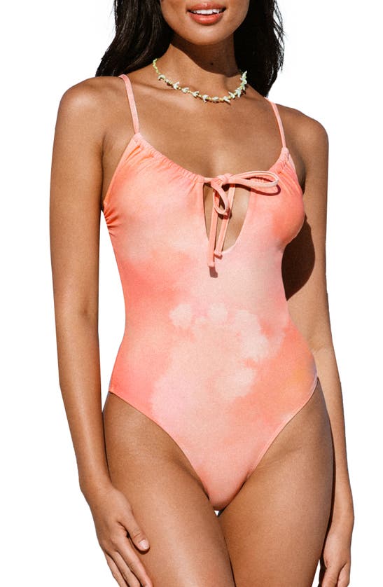 Shop Cupshe Holiday Sunrise Ruched Tied One-piece Swimsuit In Pink