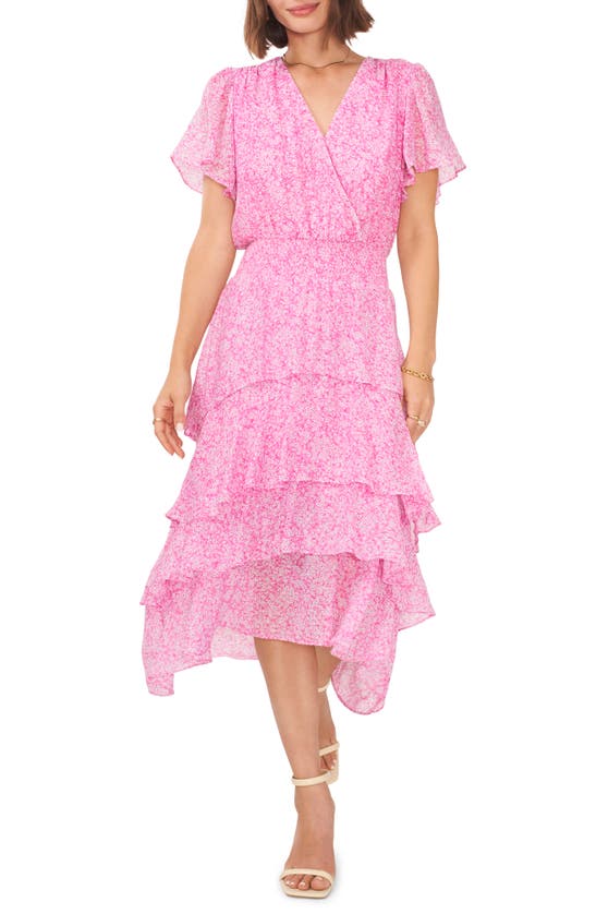 Vince Camuto Floral Tiered Dress In Pink Orchid ModeSens
