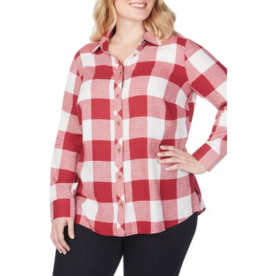 Plus Size Foxcroft Rhea Buffalo Check Brushed Cotton Blend Shirt