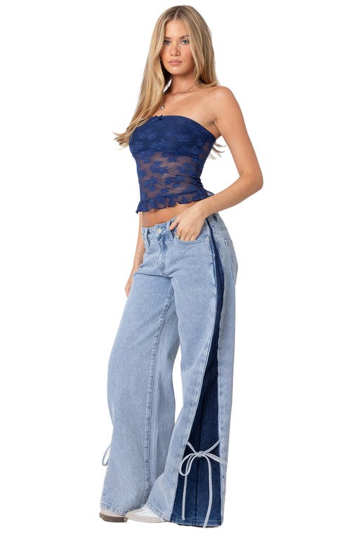 Shop Edikted Ballet Lace Crop Tube Top In Navy
