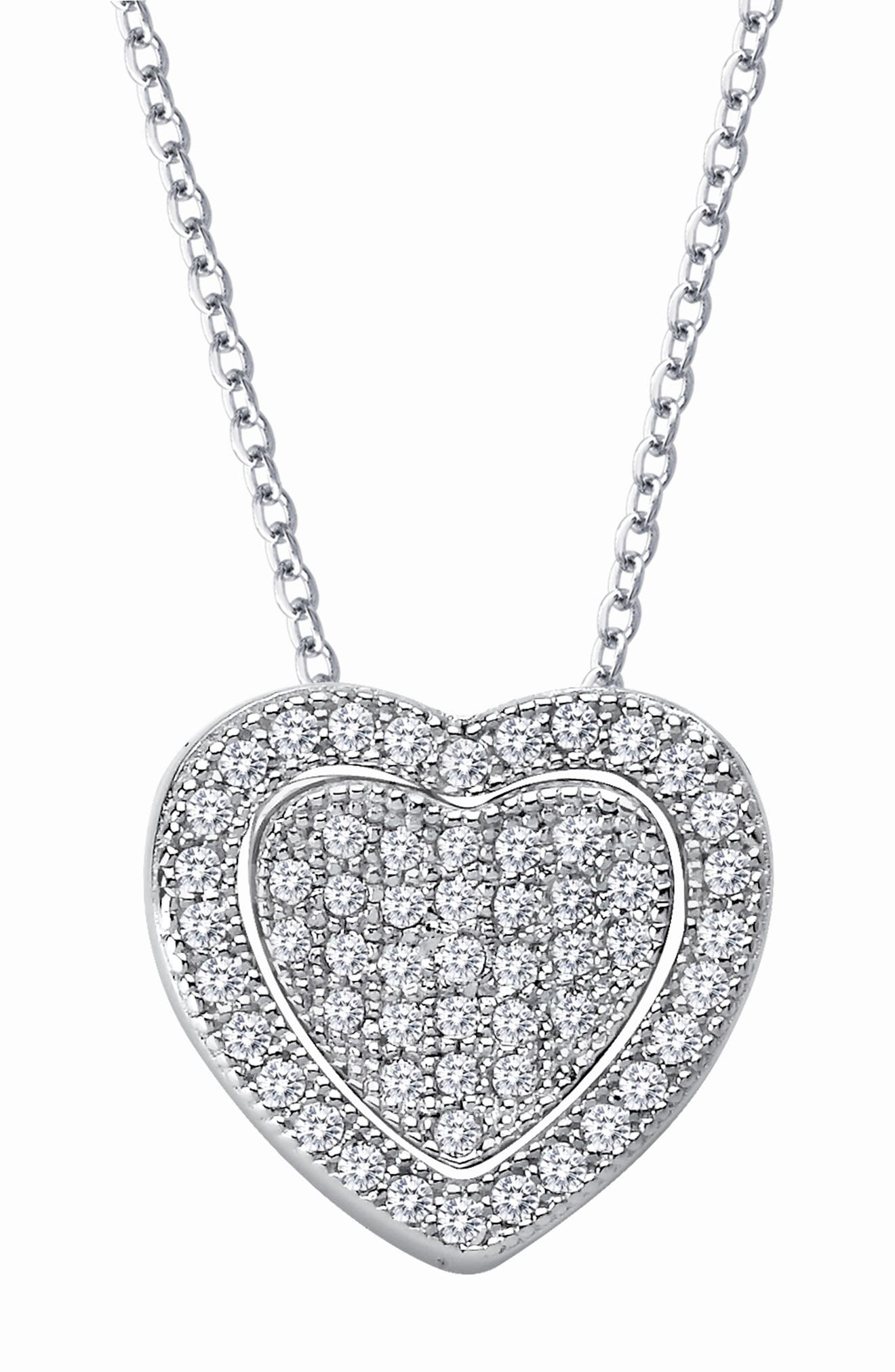 Lafonn Platinum Bonded Sterling Silver Layered Heart Necklace In White