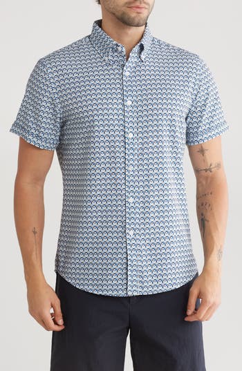Cactus Man Woven Stretch Geo Shirt In White