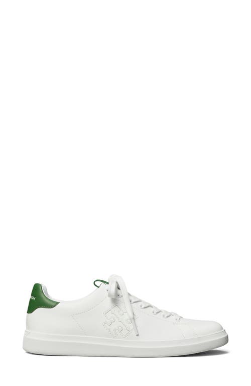 Shop Tory Burch Double T Howell Court Sneaker In White/arugula Green