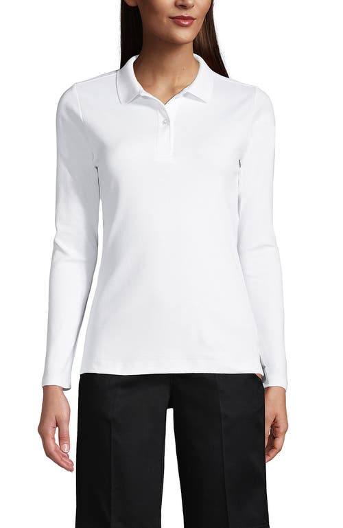 Shop Lands' End School Uniform  Long Sleeve Feminine Fit Interlock Polo Shirt In White