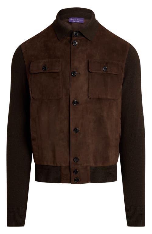 Shop Ralph Lauren Purple Label Suede & Cashmere Button-up Shirt Jacket In Luggage Brown