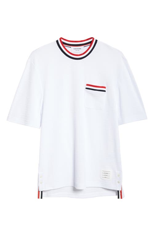 Thom Browne Stripe Trim Cotton T-shirt In White