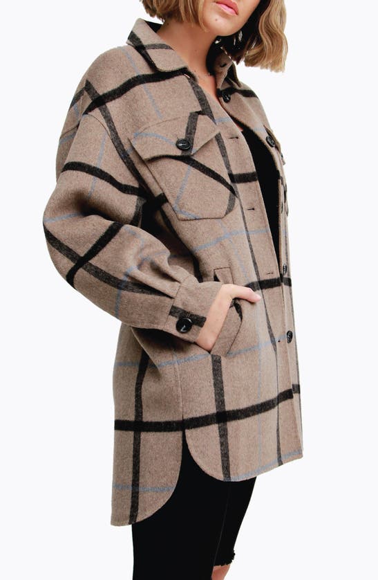 Belle & Bloom Rivers Edge Wool Blend Shirt Jacket In Oat Plaid