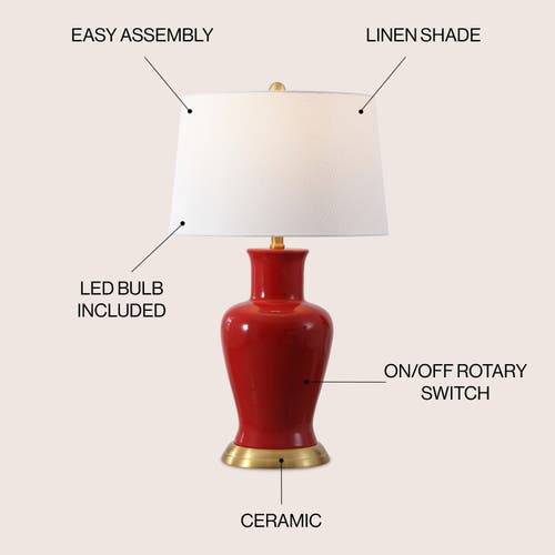 Jonathan Y Julian Traditional Classic Ceramic Urn Led Table Lamp In Red