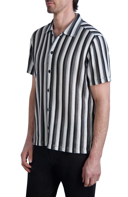 Shop Karl Lagerfeld Stripe Knit Short Sleeve Button-up Shirt In Black/ White