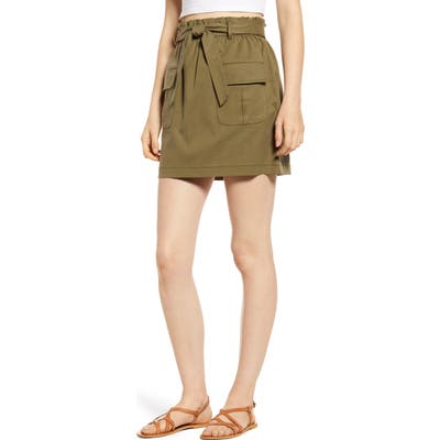 Mimi Chica Paperbag Waist Utility Miniskirt, Green