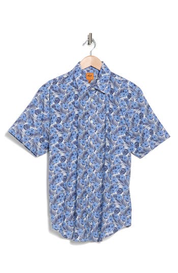 Shop Soft Cloth Jacques Trim Fit Short Sleeve Button-up Shirt In Cobalt