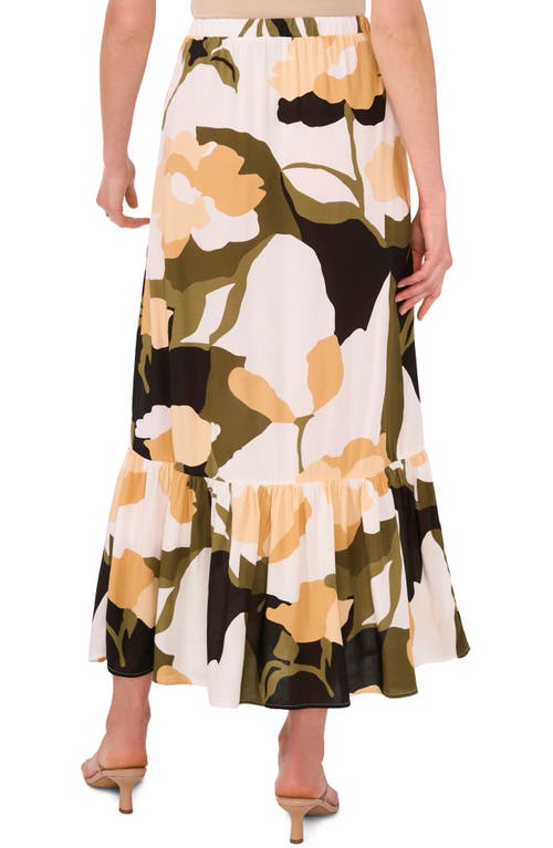 Shop Halogen ® Ruffle Hem Maxi Skirt In Rich Black/maize Green Floral