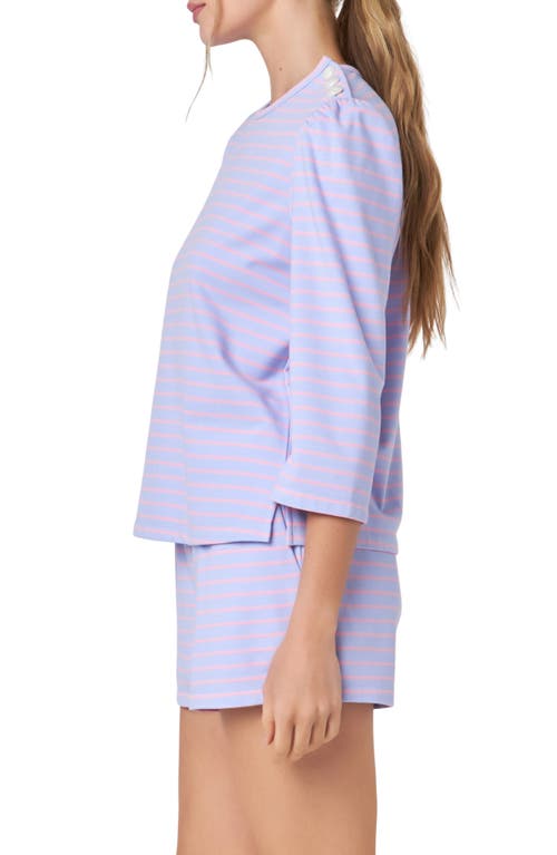 Shop English Factory Puff Sleeve Breton Stripe Cotton Top In Lavender/pink