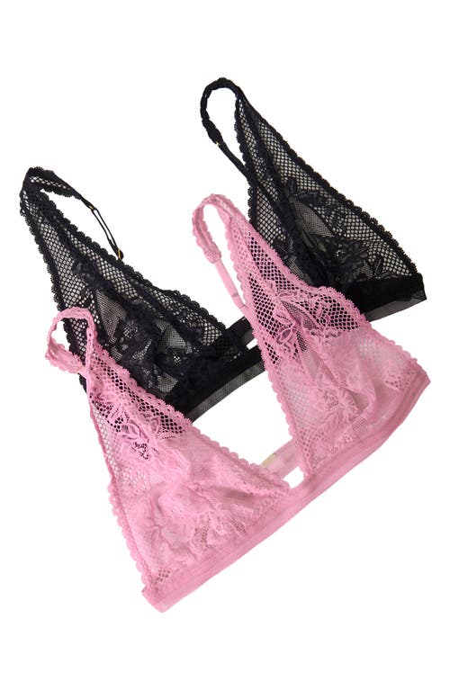 Shop Free People Reya Assorted 2-pack Lace & Mesh Bralette In Pink/black