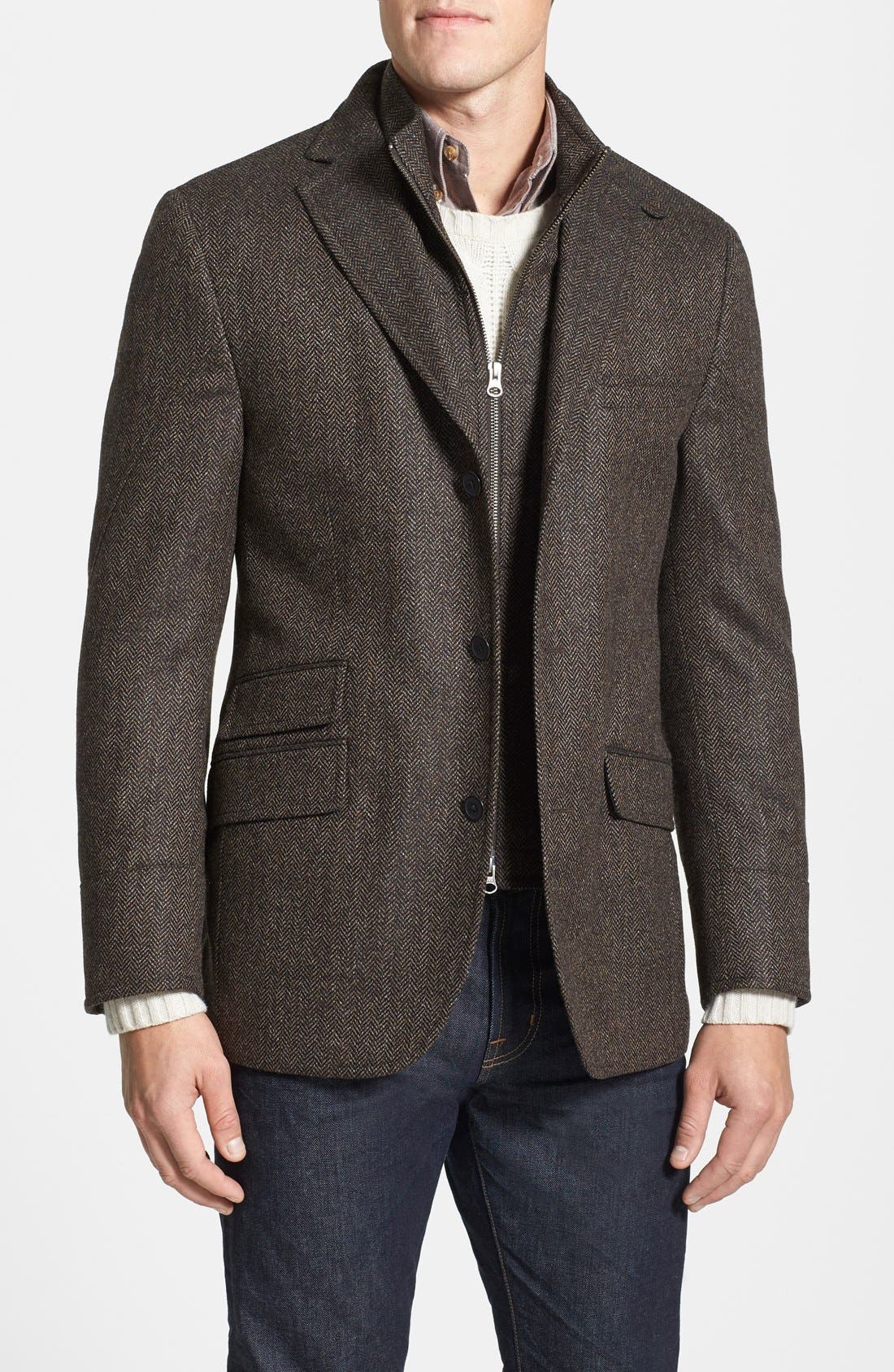 FLYNT Regular Fit Herringbone Italian Wool & Cashmere Sport Coat with