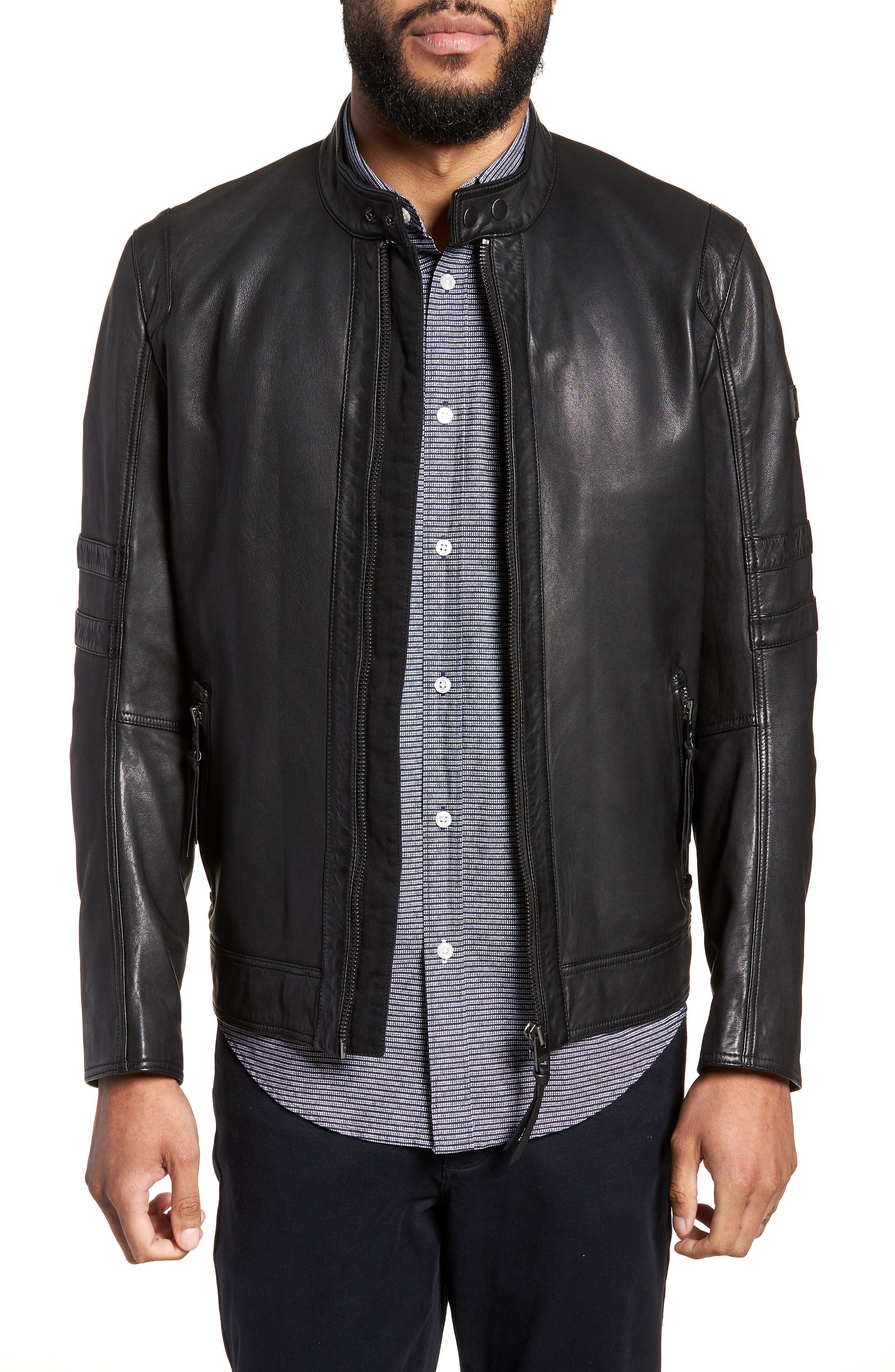 BOSS Jaylo Slim Fit Leather Moto Jacket 