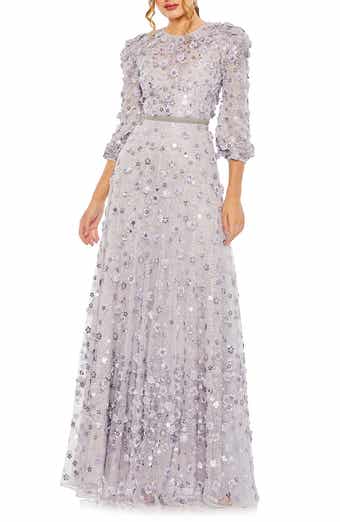 Mac Duggal Floral Sequin Chiffon Gown