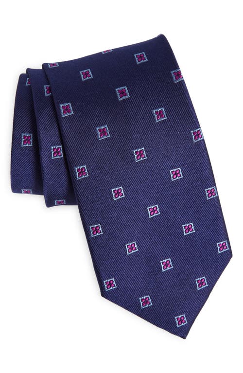 Shop David Donahue Floral Medallion Silk Tie In Navy