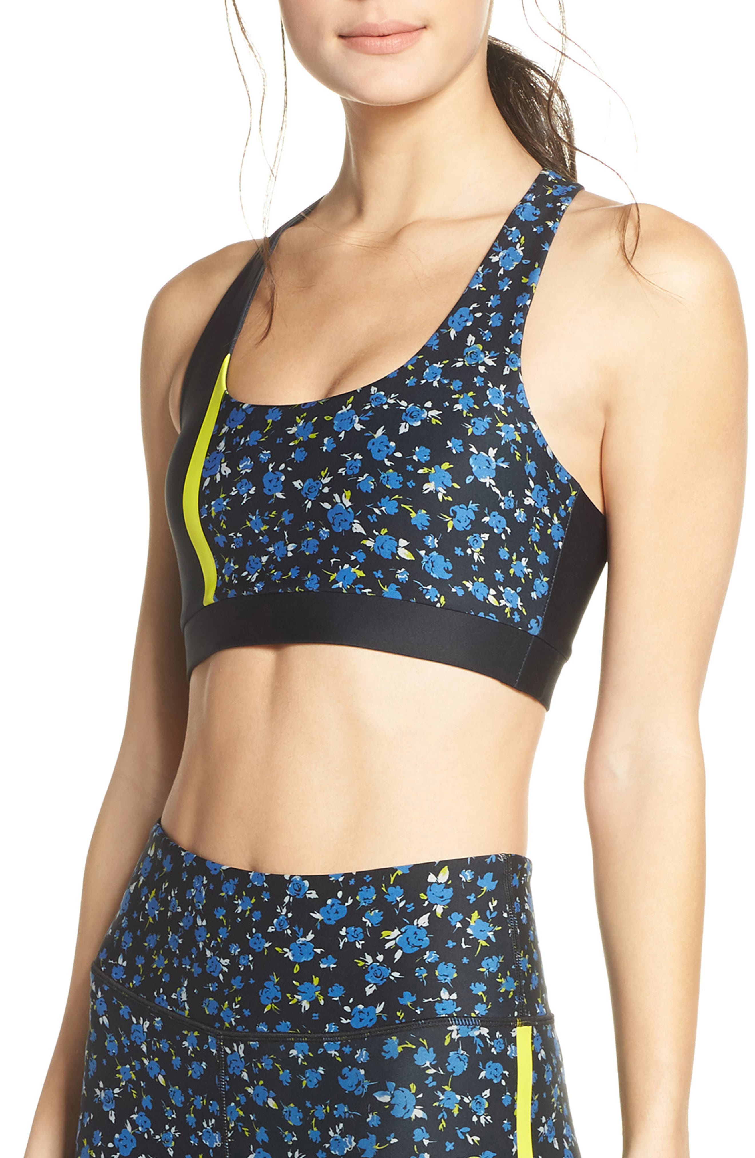 Soul By Soulcycle Floral Racerback Sports Bra, Black