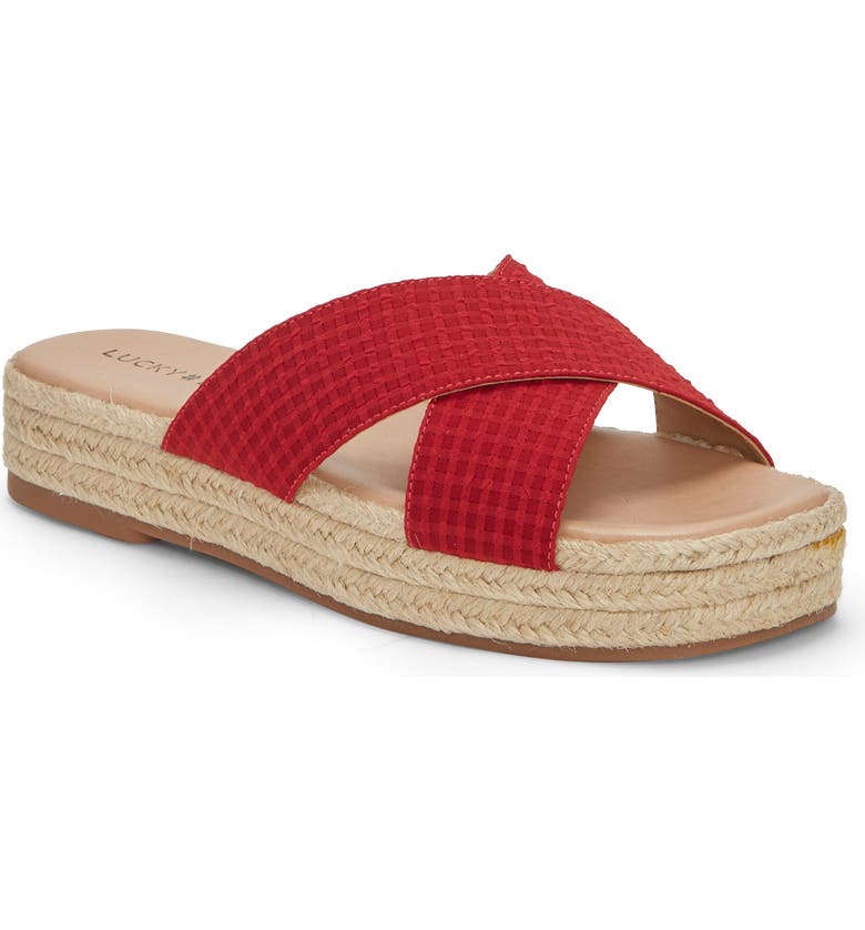 LUCKY BRAND Gayte Slide Sandal, Main, color, GARNET TEXTILE