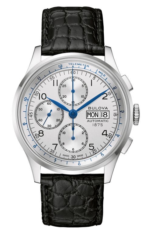Joseph Bulova Leather Strap Chronograph Watch, 42mm in Silver-Tone at Nordstrom