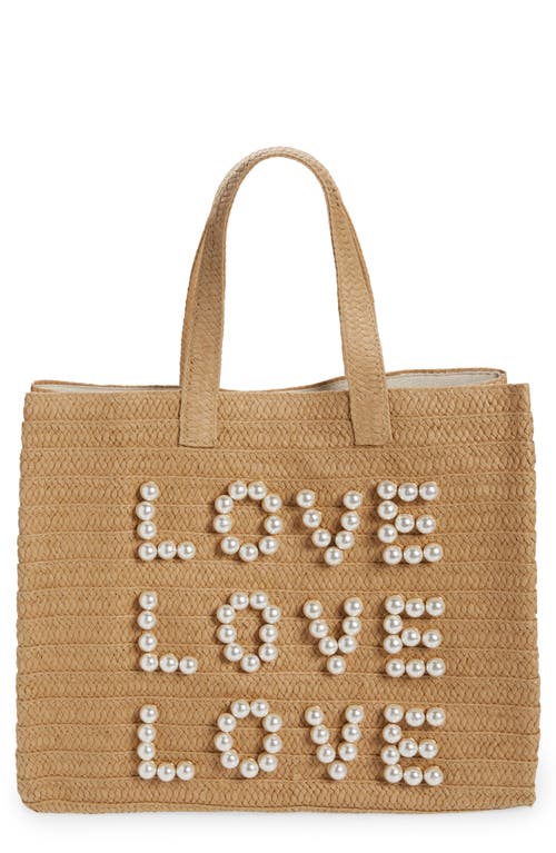 btb Los Angeles Three Times the Love Straw Tote in Sand/White