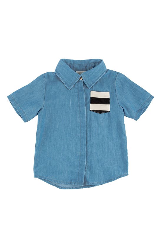 Miki Miette Kids' Jerry Short Sleeve Button-up Shirt In Denim