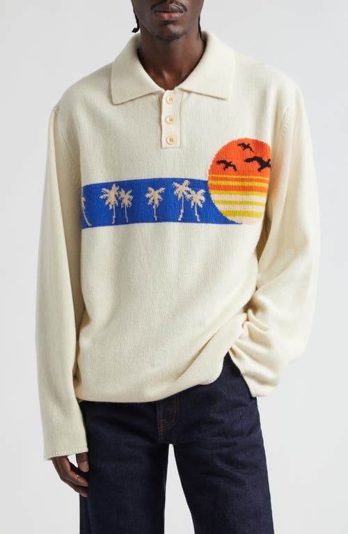 Sunset Intarsia Cashmere Polo Sweater in Ivory