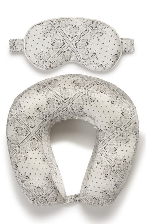 CALPAK Silk Travel Neck Pillow & Eye Mask Set in White Bandana