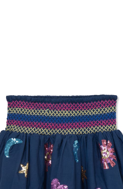 Peek Aren't You Curious Kids' Sequin Appliqué Smocked Waist Skirt In Navy
