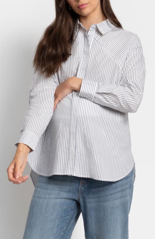 Shop Seraphine Pinstripe Maternity/nursing Button-up Shirt In White