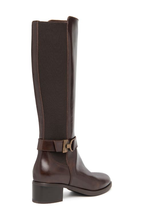 Nerogiardini Leather Stretch Buckle Knee Boots In Brown