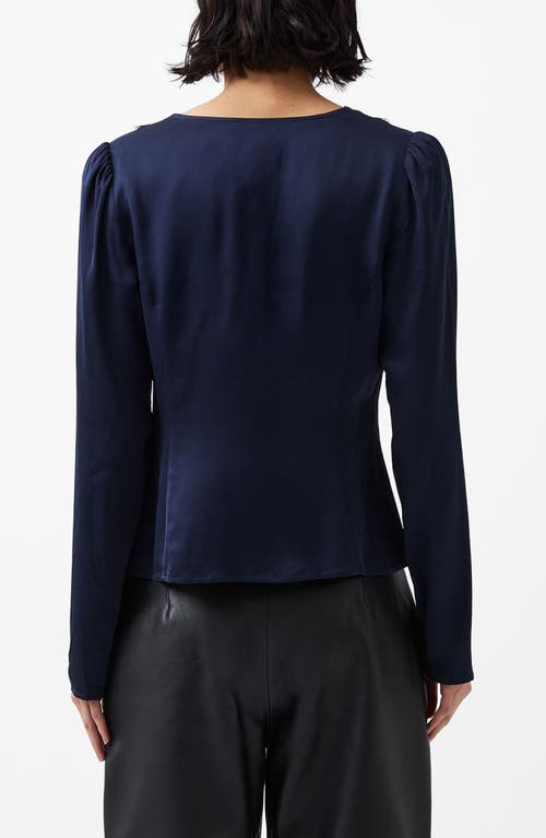 French Connection Ennis Lace Trim Satin Button-up Top In Marine-black