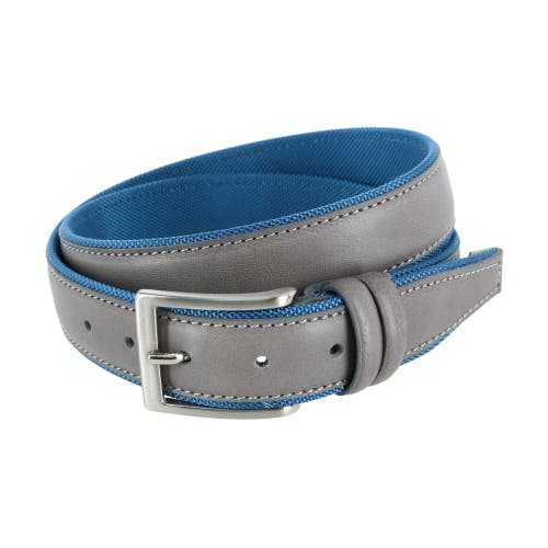 Shop Trafalgar The Back Nine 35mm Full Grain Leather With Nylon Lining Casual Golf Belt In Grey With Light Blue Lining