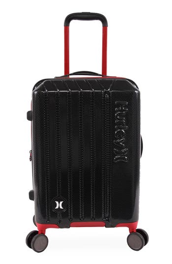 Hurley Swiper 21" Hardshell Spinner Suitcase In Black/red