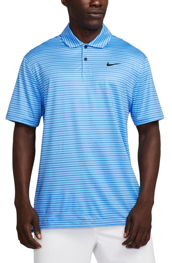 Shop Nike Dri-fit Tour Stripe Golf Polo In University Blue/ Black