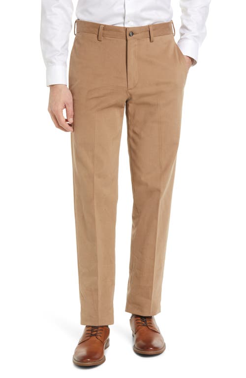 Berle Charleston Khakis Flat Front Brushed Stretch Twill Pants in Tan