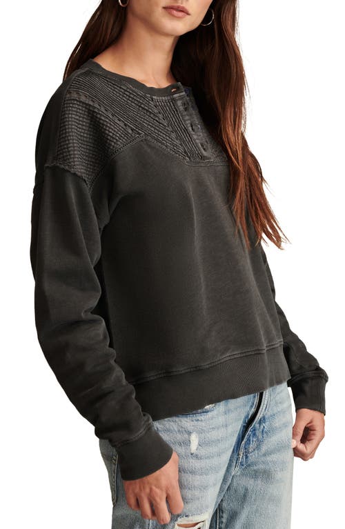 Shop Lucky Brand Pintuck Henley Sweatshirt In Caviar