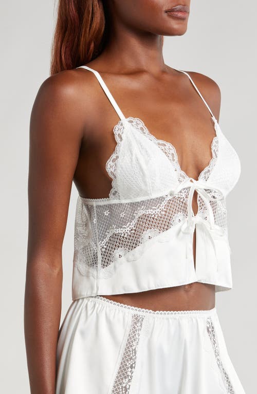 Shop Kat The Label Lucille Lace Inset Tie Front Camisole In Ivory